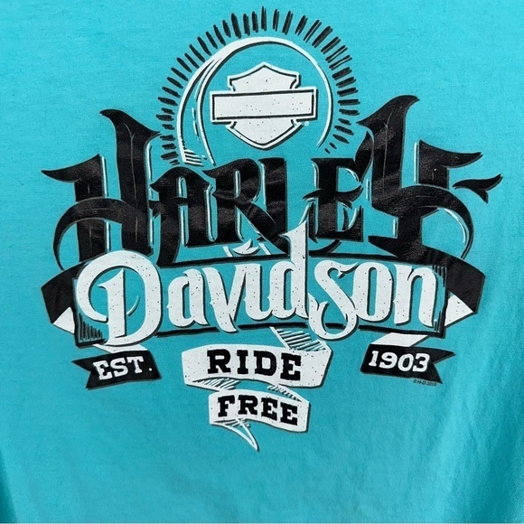 Harley Davidson Women’s Blue Rattlesnake Mountain T Shirt Size M - Picture 2 of 7